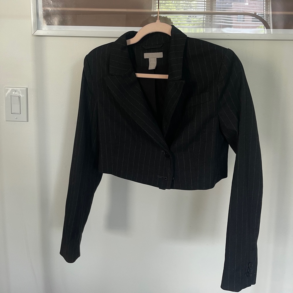 Zara Black Pinstripe Cropped Blazer
